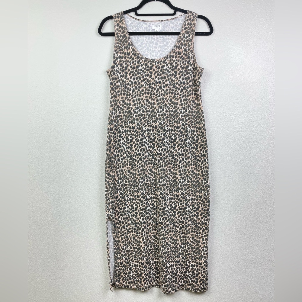 J.Crew Women's Small Animal-Print Sleeveless Knit Midi Dress 100% Cotton Cheetah